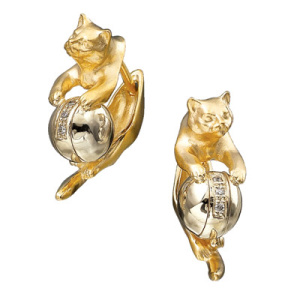 Серьги "Кошки с шаром" золото 585