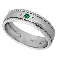 Кольцо серебряное с бриллиантами и наноизумрудом