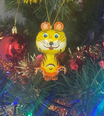 Елочная игрушка "Тигр" из дерева. Ручная работа