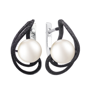 Серьги из серебра 925 пробы с жемчугом и эмалью