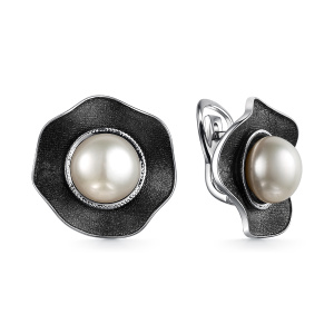 Серьги из серебра 925 пробы с жемчугом и эмалью