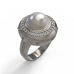 Кольцо серебряное с жемчугом и фианитами