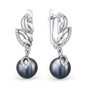 Серьги серебряные с жемчугом,фианитами