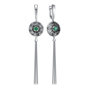 Серьги из серебра 925 пробы с фианитами и изумрудами
